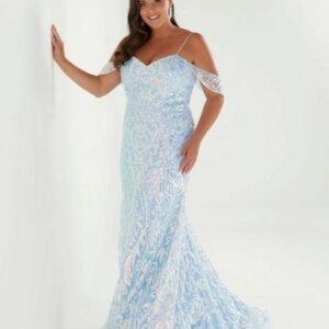 Light blue sequin mermaid prom dress.