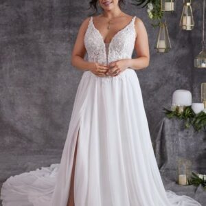 Bride in white lace wedding dress.