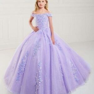 Young girl in a lavender ball gown.